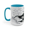 Orca Whales Vintage Map Ink Nautical Art Two-Tone Coffee Mugs 15Oz / Light Blue Mug