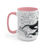 Orca Whales Vintage Map Ink Nautical Art Two-Tone Coffee Mugs 15Oz / Pink Mug
