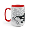 Orca Whales Vintage Map Ink Nautical Art Two-Tone Coffee Mugs 15Oz / Red Mug