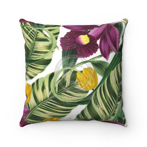 Orchid Tulips Banana Leaf Vintage Square Pillow 14X14 Home Decor