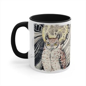 Owl And The Moon Ink On White Art Accent Coffee Mug 11Oz Black /