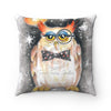 Owl Professor Watercolor Art Square Pillow Home Decor