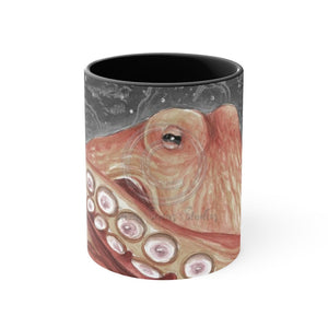 Pale Red Octopus Galaxy Stars Vintage Map Watercolor Art Accent Coffee Mug 11Oz Black /