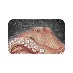 Pale Red Octopus Galaxy Stars Vintage Map Watercolor Art Bath Mat 34 × 21 Home Decor
