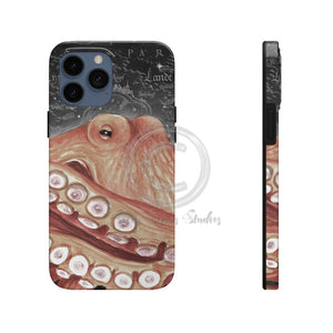 Pale Red Octopus Galaxy Stars Vintage Map Watercolor Art Case Mate Tough Phone Cases Iphone 13 Pro