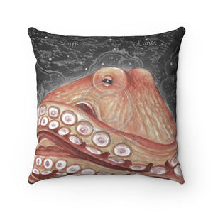 Pale Red Octopus Galaxy Stars Vintage Map Watercolor Art Square Pillow 14 × Home Decor
