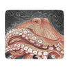 Pale Red Octopus Vintage Map Midnight Watercolor Art Tan Sherpa Blanket Home Decor