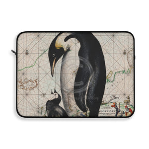 Penguins Vintage Map Watercolor Art Laptop Sleeve 15