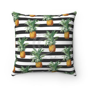 Pineapple Exotic Dark Grey Stripes Square Pillow 14X14 Home Decor