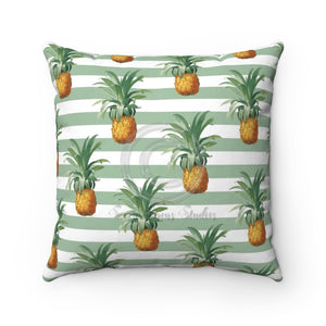 Pineapple Exotic Green Stripes Square Pillow 14X14 Home Decor