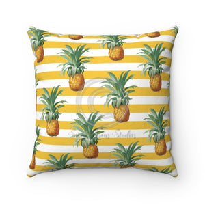 Pineapple Exotic Yellow Stripes Square Pillow 14X14 Home Decor