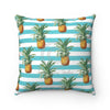 Pineapple Exotic Yteal Blue Stripes Square Pillow 14X14 Home Decor