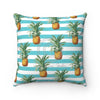 Pineapple Exotic Yteal Blue Stripes Square Pillow Home Decor