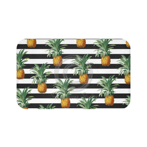 Pineapples And Dark Grey Stripes Chic Bath Mat Large 34X21 Home Decor