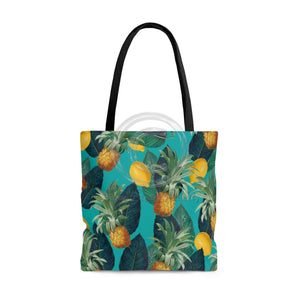 Pineapples And Lemons Teal Chic Tote Bag Large Bags