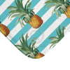 Pineapples And Teal Blue Stripes Chic Bath Mat Home Decor