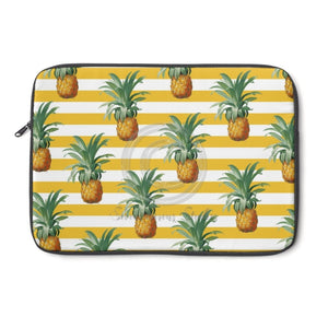 Pineapples And Yellow Stripes Chic Laptop Sleeve 13