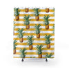 Pineapples And Yellow Stripes Chic Shower Curtain 71X74 Home Decor