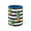 Pineapples Pinstripe Black On White Pattern Art Accent Coffee Mug 11Oz Blue /