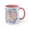 Pink Orange Blue Octopus Ink On White Art Accent Coffee Mug 11Oz