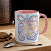 Pink Orange Blue Octopus Ink On White Art Accent Coffee Mug 11Oz