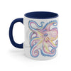 Pink Orange Blue Octopus Ink On White Art Accent Coffee Mug 11Oz