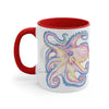 Pink Orange Blue Octopus Ink On White Art Accent Coffee Mug 11Oz