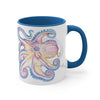 Pink Orange Blue Octopus Ink On White Art Accent Coffee Mug 11Oz