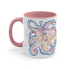 Pink Orange Blue Octopus Ink On White Art Accent Coffee Mug 11Oz