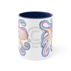 Pink Orange Blue Octopus Ink On White Art Accent Coffee Mug 11Oz Navy /