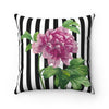 Pink Peonies Black Stripes Chic Square Pillow 14X14 Home Decor