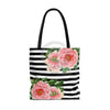 Pink Peonies Black Stripes Chic Tote Bag Bags