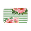 Pink Peonies Green Stripes Chic Bath Mat Large 34X21 Home Decor