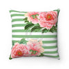 Pink Peonies Green Stripes Chic Square Pillow Home Decor