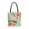 Pink Peonies Green Stripes Chic Tote Bag Bags