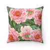 Pink Peonies Grey Square Pillow 14X14 Home Decor