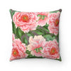 Pink Peonies Grey Square Pillow Home Decor
