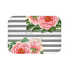 Pink Peonies Grey Stripes Chic Bath Mat Small 24X17 Home Decor