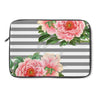 Pink Peonies Grey Stripes Chic Laptop Sleeve 13