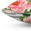Pink Peonies Grey Stripes Watercolor Art Square Pillow Home Decor