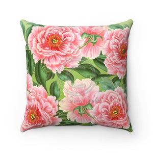 Pink Peonies Lime Green Square Pillow 14X14 Home Decor