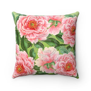 Pink Peonies Lime Green Square Pillow 14X14 Home Decor