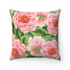 Pink Peonies Lime Green Square Pillow Home Decor