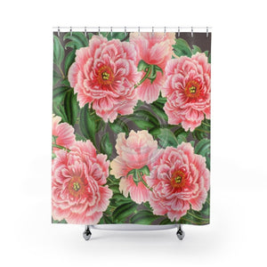 Pink Peonies On Grey Chic Vintage Art Shower Curtain 71X74 Home Decor