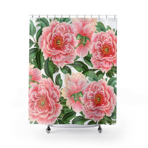 Pink Peonies On White Chic Vintage Art Shower Curtain 71X74 Home Decor