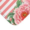 Pink Peonies Salmon Stripes Chic Bath Mat Home Decor