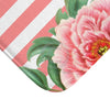 Pink Peonies Salmon Stripes Chic Bath Mat Home Decor