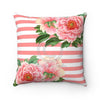 Pink Peonies Salmon Stripes Chic Square Pillow Home Decor