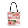 Pink Peonies Salmon Stripes Chic Tote Bag Bags