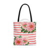 Pink Peonies Salmon Stripes Chic Tote Bag Large Bags